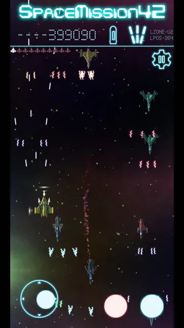 The spaceship flying through enemy formations